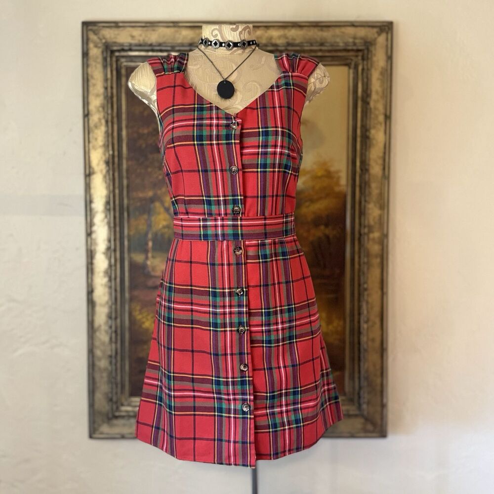 Love + Harmony Plaid Button Up Christmas Midi Dress